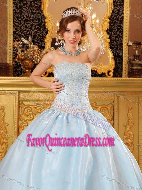 Strapless Floor-length Quinceanera Gown Dresses in Organza with Appliques