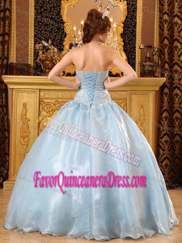 Strapless Floor-length Quinceanera Gown Dresses in Organza with Appliques