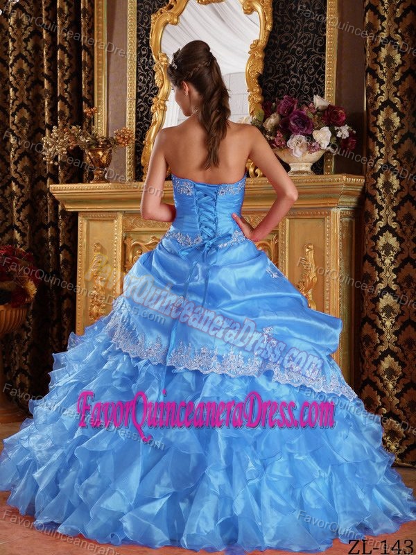 Exclusive Ball Gown Strapless Organza Quinceanera Dress with Appliques in Lilac