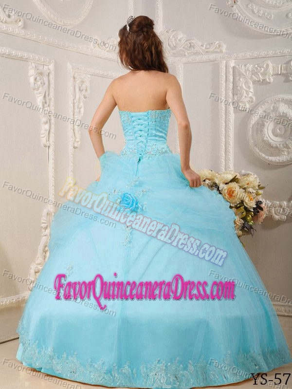 Cheap Ball Gown Apple Green Quince Dress with Sweetheart and Handmade Flowers