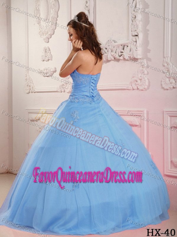 Amazing Light Blue Sweetheart Quinceanera Gowns with Appliques in Tulle