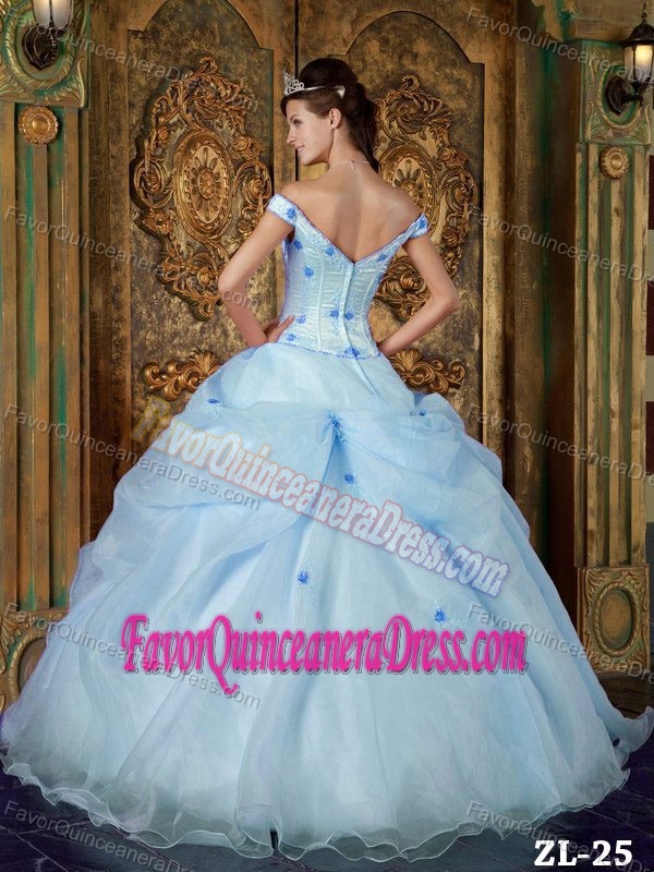 Off-the-shoulder Ball Gown Floor-length Sweet 15 Dresses in Light Blue