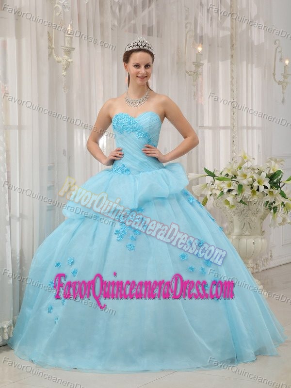 Romantic Aqua Blue Quinceanera Gown with Sweetheart and Handmade Flowers
