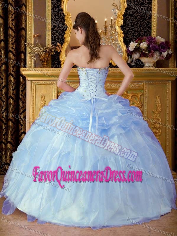 Popular Strapless Organza Quinceanera Gown Dresses with Pickups in Lilac
