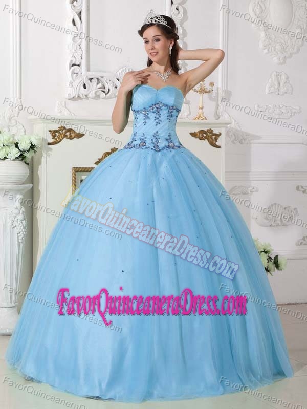 Brand New Beaded 2013 Dress for Quinceanera with Embroidery in Aqua Blue