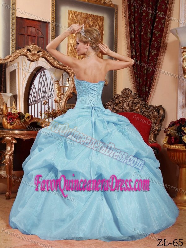 Amazing Aqua Blue Organza Fall Quinceanera Gown with Pickups and Appliques