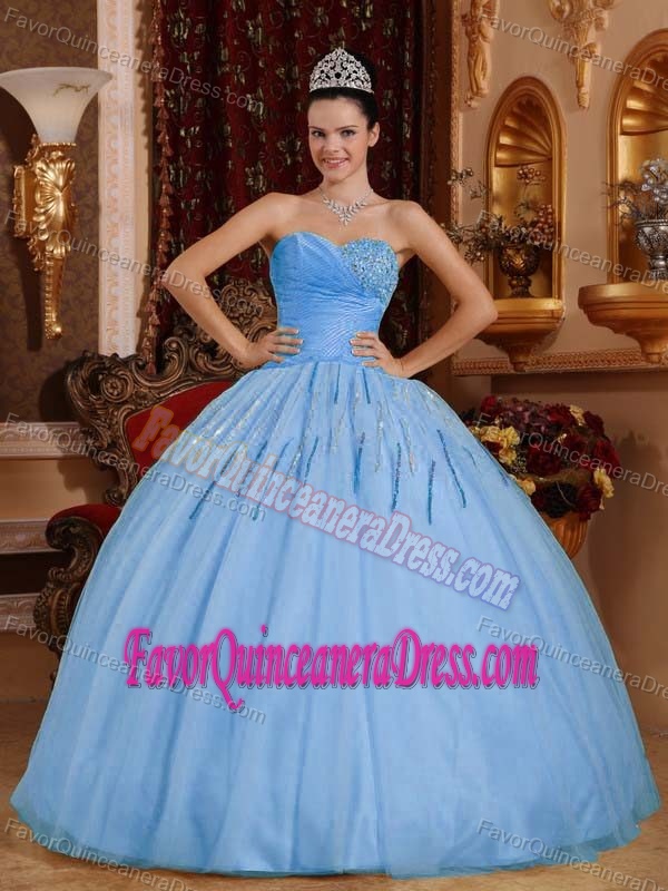 Light Blue Sweetheart Quinceanera Dress with Beadings and Ruches on Sale
