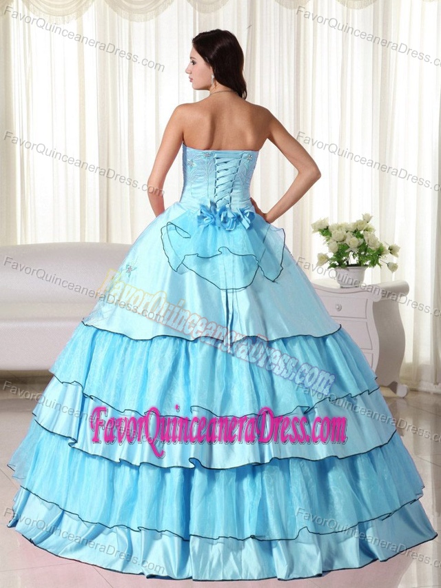Beautiful Aqua Blue Dress for Quinceanera with Layers in Taffeta and Organza