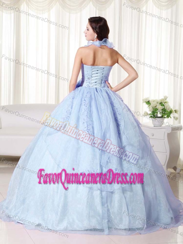 Halter-top Ruffled Sweet Sixteen Quinceanera Dresses with Embroidery on Sale