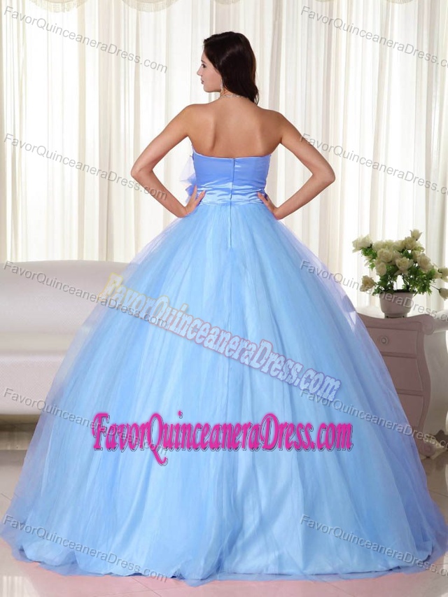 Ruched and Beaded Quinceanera Dress with Handmade Flower Waist in Baby Blue