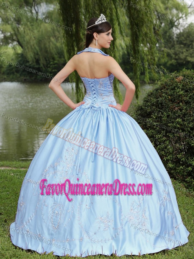 New Square Neckline Beaded Quinceanera Gown in Light Blue ans Appliques