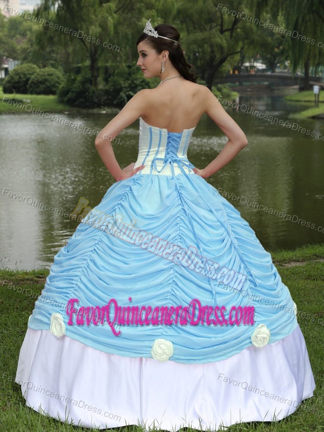 Yellow and Aqua Blue Quince Dresses with Ruches and Handmade Flowers 2013