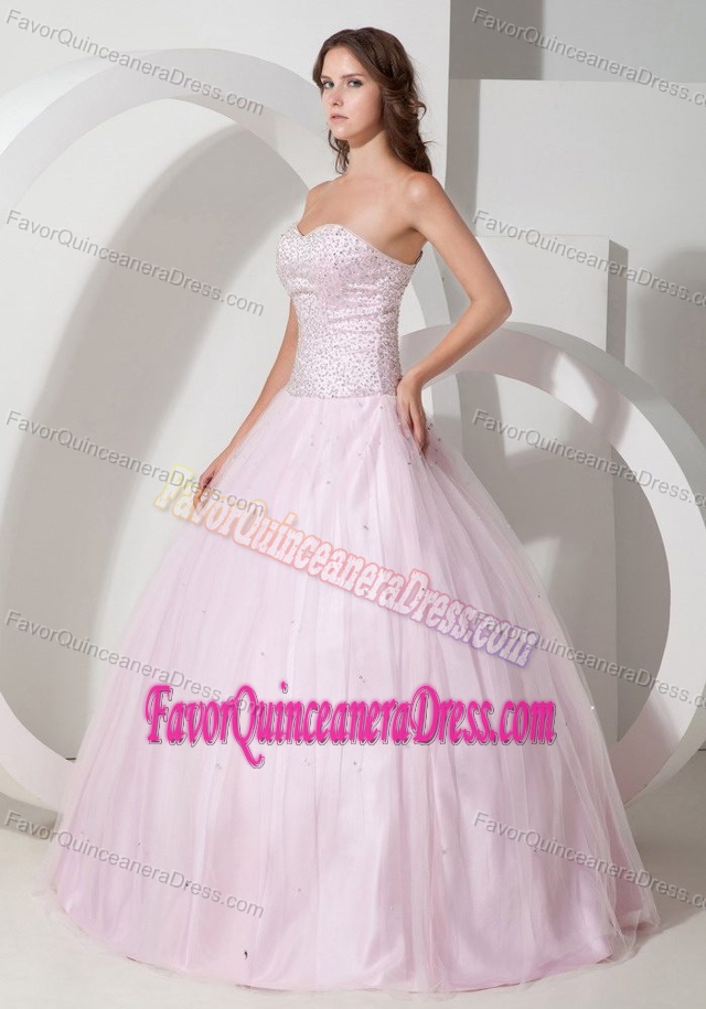 Unique Sweetheart Floor-length Tulle Sweet 16 Dresses in Baby Pink