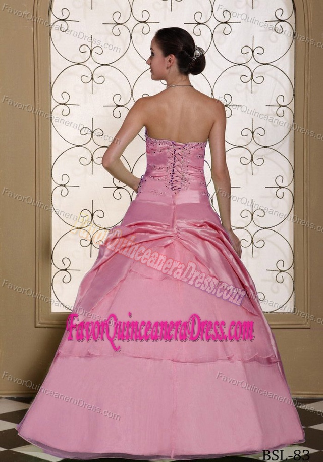 New Beaded Sweetheart Organza and Taffeta Quince Dresses in Pink