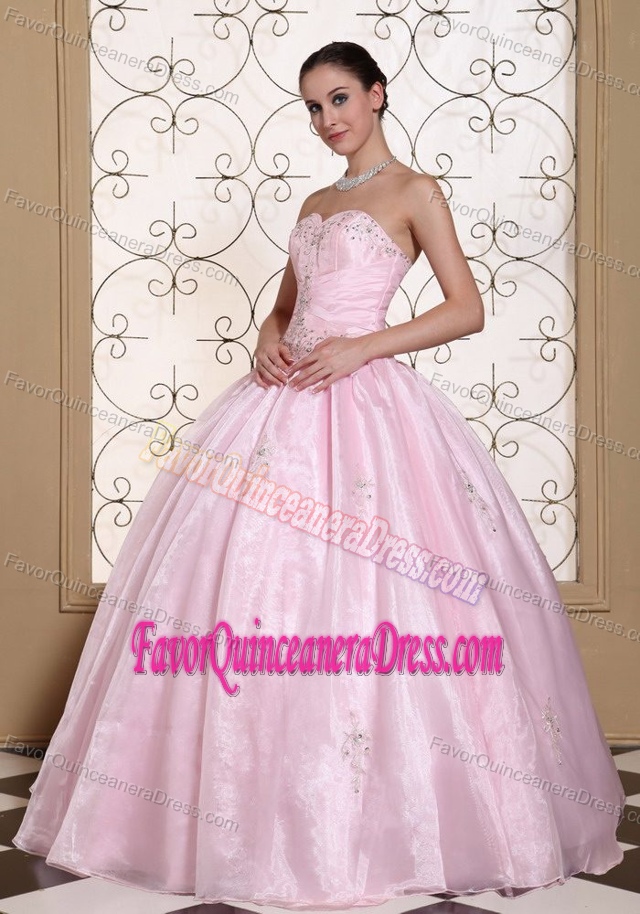 Sweet Pink Sweetheart Dress for Quinceanera in Taffeta and Organza