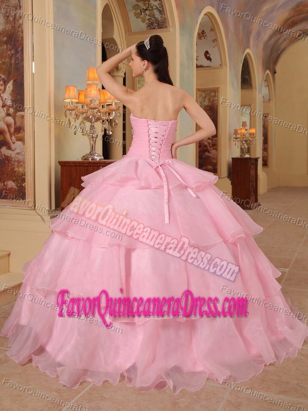 Stylish Pink Sweetheart Floor-length Quinceanera Dresses in Organza