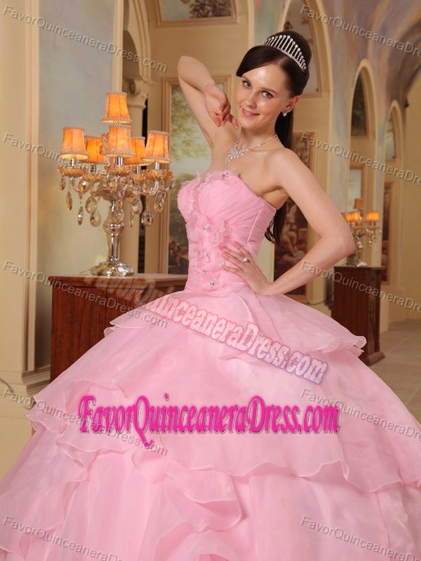 Stylish Pink Sweetheart Floor-length Quinceanera Dresses in Organza
