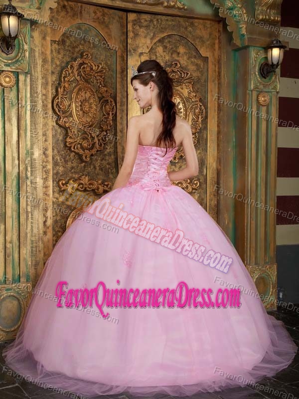 Baby Pink Tulle Sweet Sixteen Quinceanera Dresses with Embroidery 2013