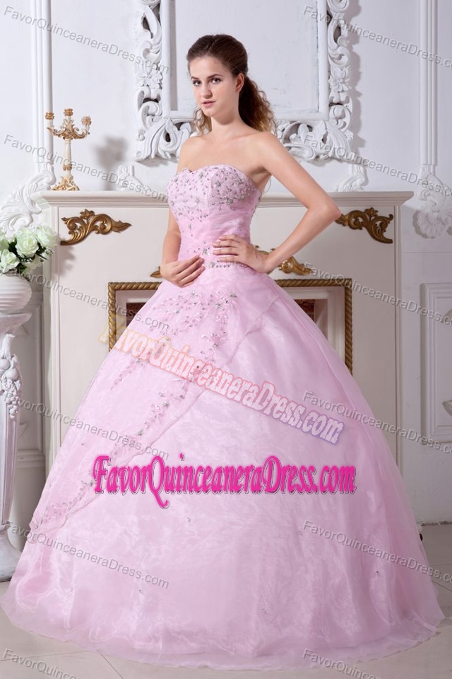 Rose Pink A-line Strapless Sweet Sixteen Quinceanera Dresses with Embroidery