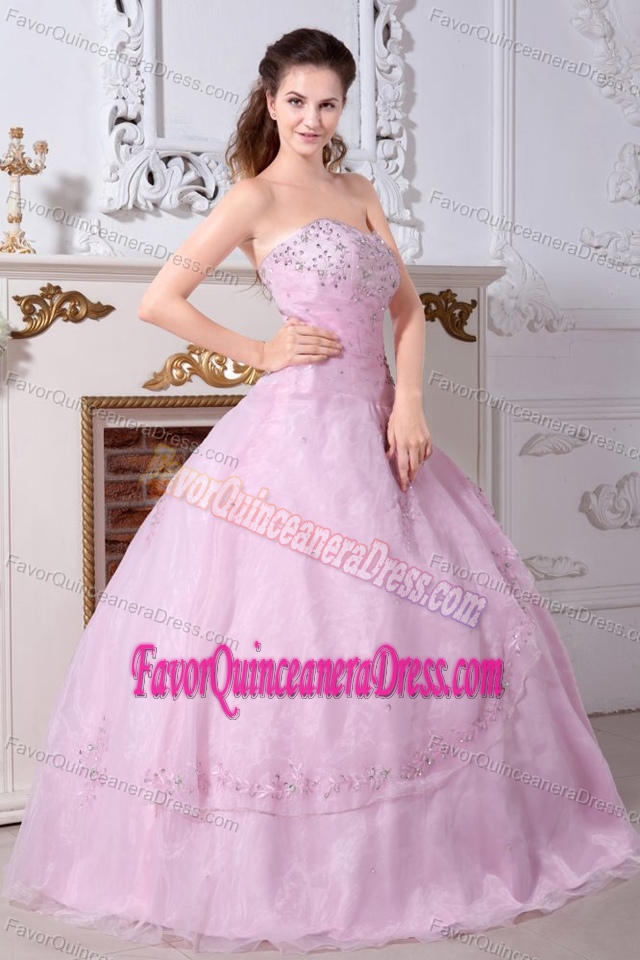Rose Pink A-line Strapless Sweet Sixteen Quinceanera Dresses with Embroidery