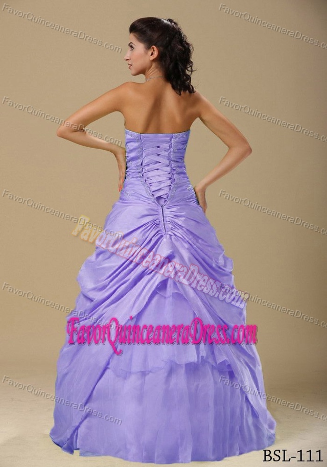 Lavender Sweetheart Drapped Layered Taffeta Quinceanera Dresses with Flowers