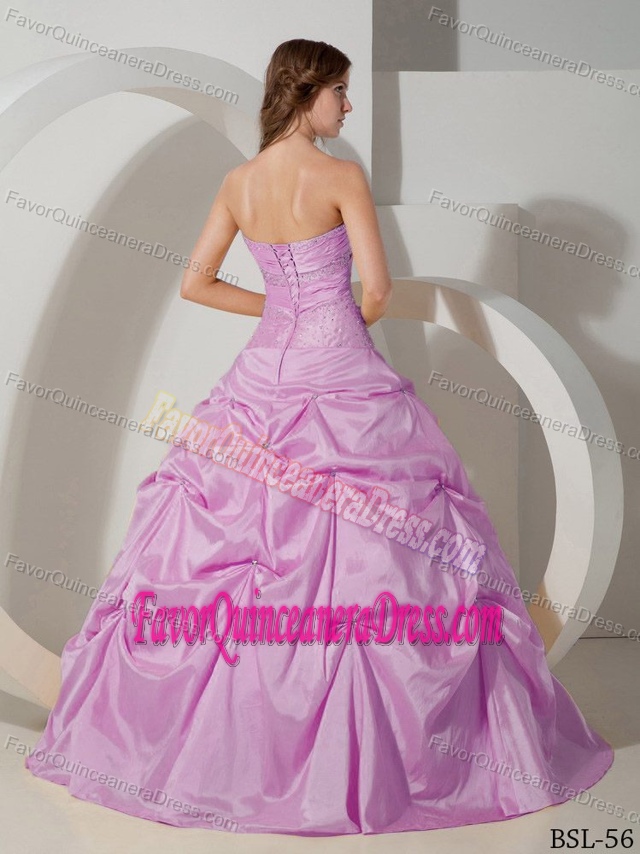Beaded Sweetheart Floor-length Pink Taffeta Quinceanera Dresses with Pick-ups