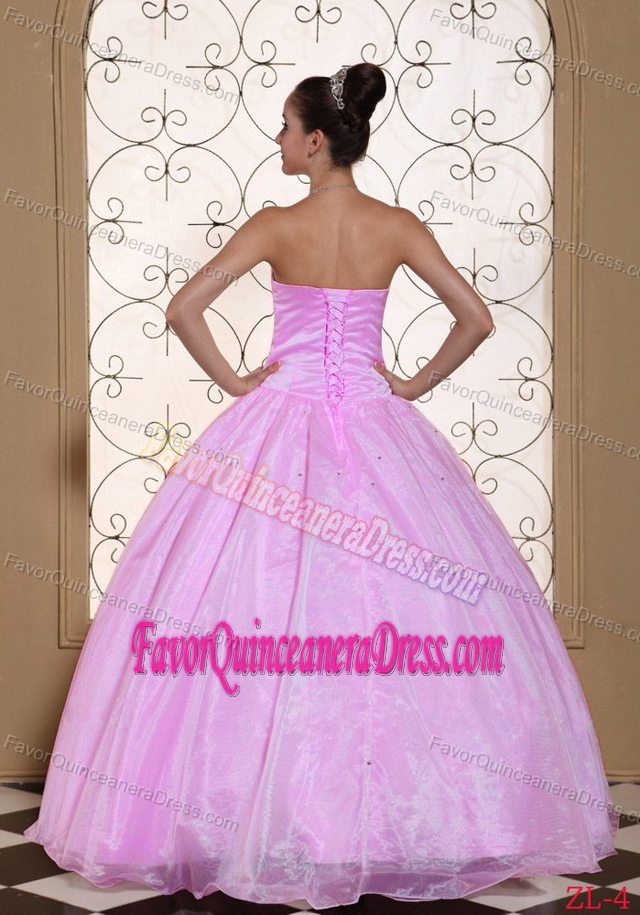 Baby Pink Sweetheart Ball Gown Taffeta Organza Sweet 16 Dresses with Beading