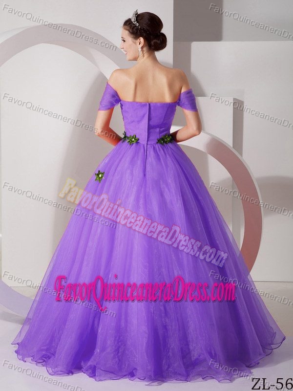 off-the-shoulder Floor-length Purple Organza Dresses for Quince with Appliques