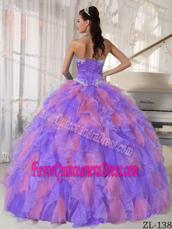 Multi-colored Floor-length Ruffled Organza Quinceanera Dresses with Appliques
