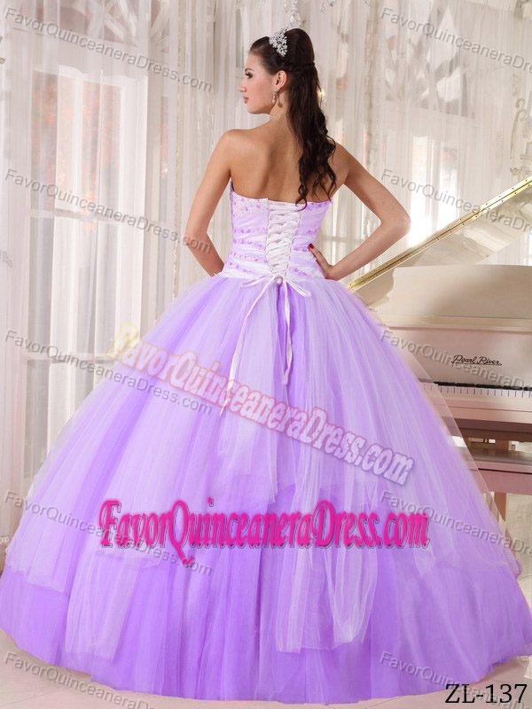 Affordable Ball Gown Sweetheart Floor-length Tulle Beaded Quinceanera Dress