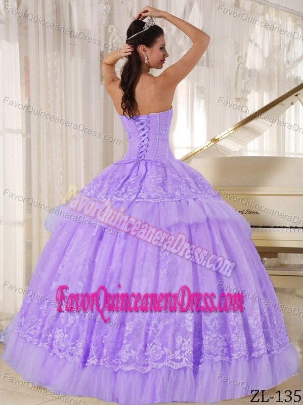 Cute Lavender Sweetheart Ball Gown Organza Dress for Sweet 16 with Appliques