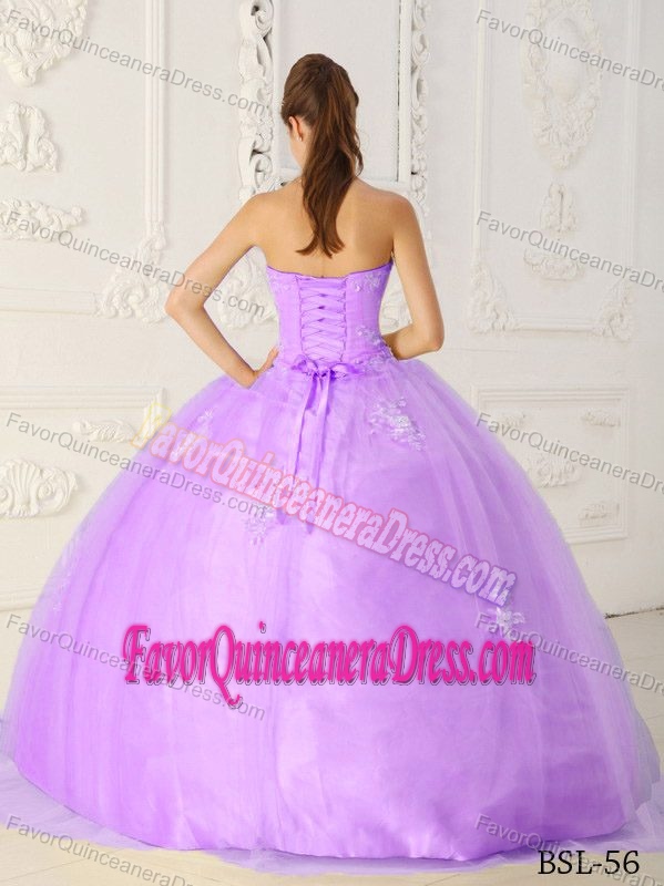 Sweetheart Floor-length Lavender Organza Quinceanera Dresses with Appliques