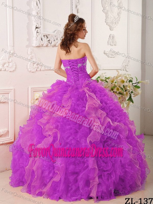 Beaded Sweetheart Purple Ruffled Organza Quinceanera Dresses with Appliques