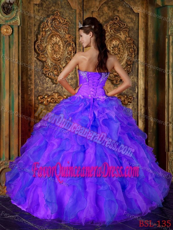 Best Lace-up Ruffled Appliqued Two-toned Sweet 15 Dress in Organza Taffeta