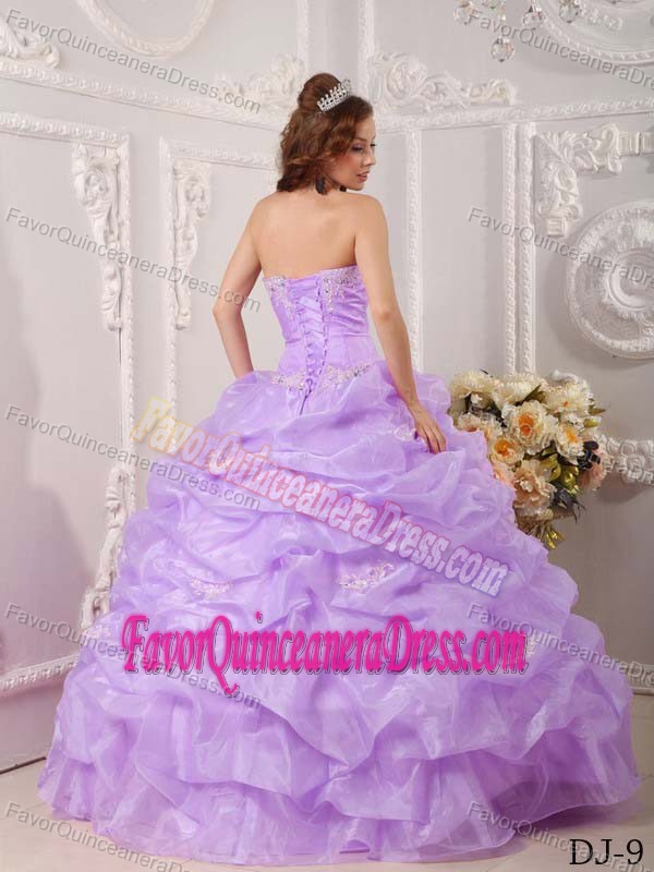 Fabulous Strapless Appliqued Organza Lavender Quince Dress for Sale