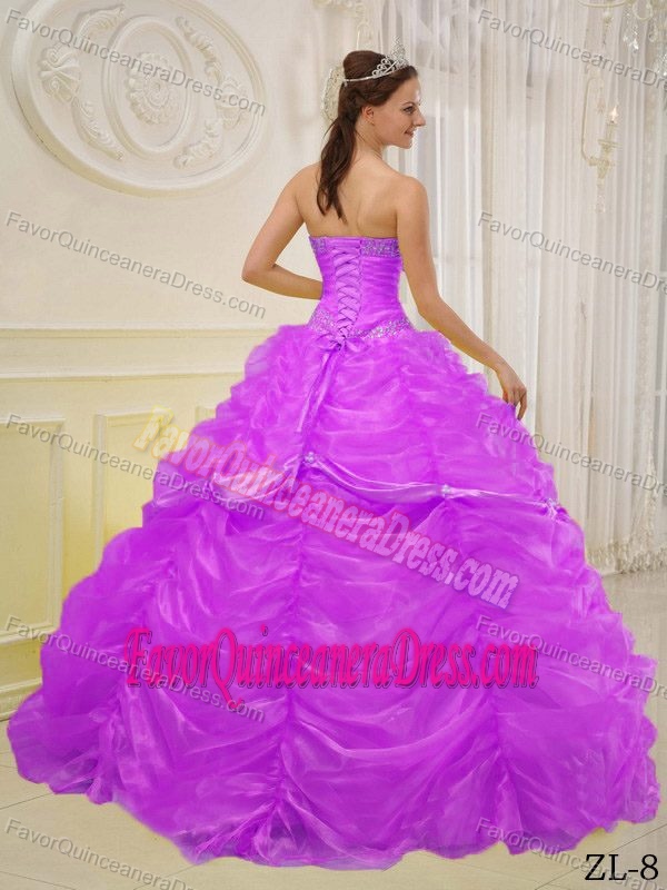 Recommended Beaded Organza Orchid Quinceanera Gown Dress Online