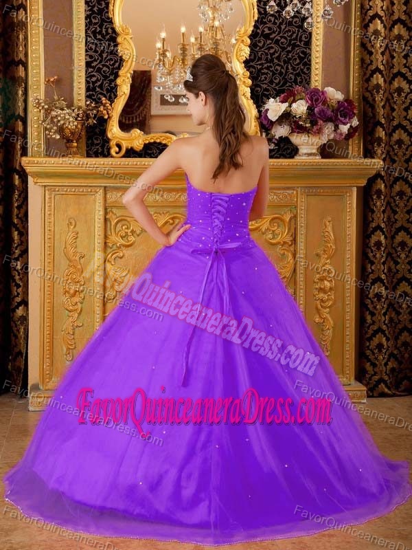 Romantic Strapless Appliqued Purple Sweet 16 Quince Dress Taffeta Tulle
