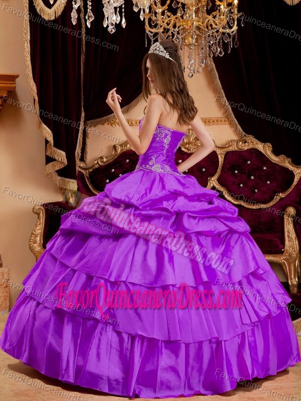 Recommended Taffeta Purple Quinces Dresses with Embroidery Cheap
