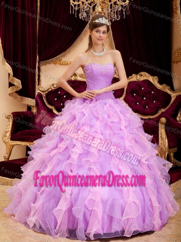 Plus Size Organza Beaded Ruffled Quinceanera Gown Dresses in Lavender