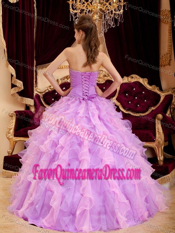 Plus Size Organza Beaded Ruffled Quinceanera Gown Dresses in Lavender