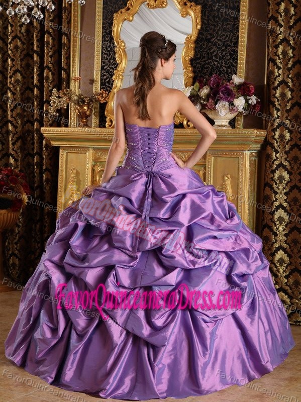 Cheap Beaded Lavender Taffeta Tulle Quince Dress with Flowers Under 200