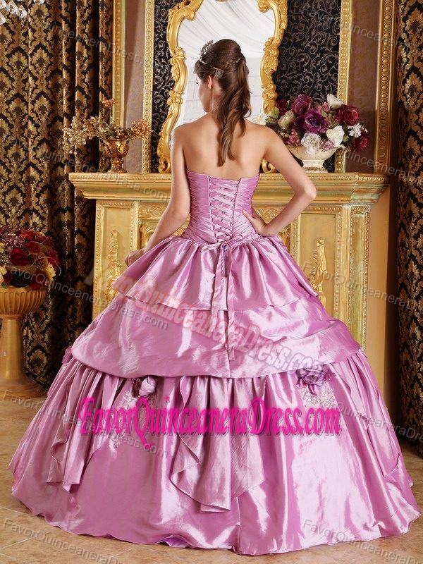 Pretty Taffeta Pink formal Quinceanera Dresses with Appliques and Flowers