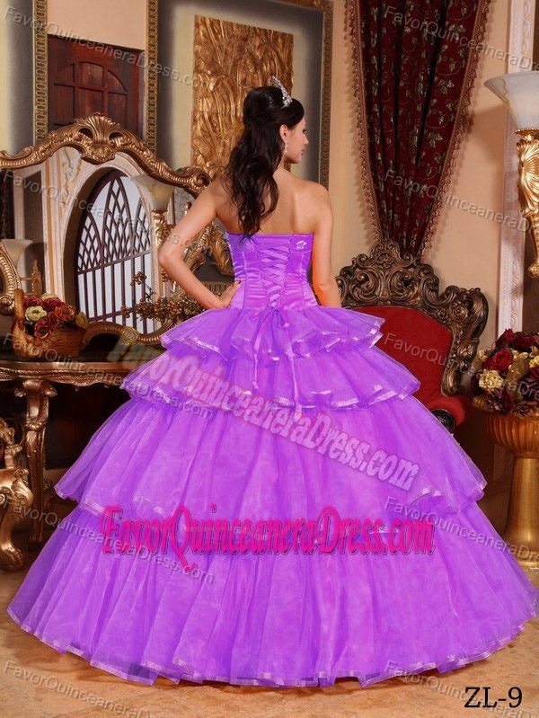Cheap Tiered Organza Purple Quinceanera Dresses with Bow under 200