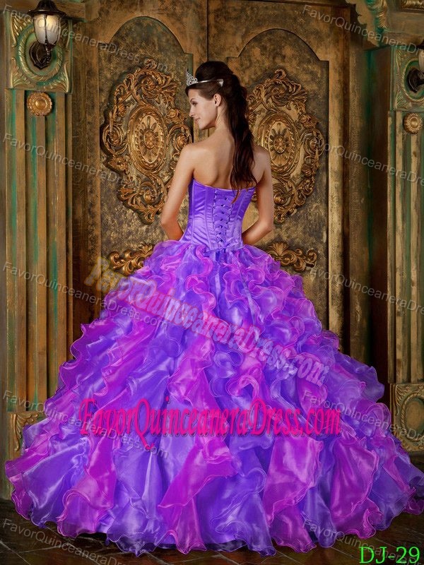 Latest Lace-up Ruffled Two-toned Quinces Dresses in Organza and Taffeta