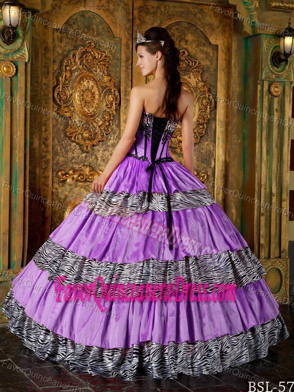 Special Style Taffeta Tiered Multi-color Quince Dresses with Zebra Print