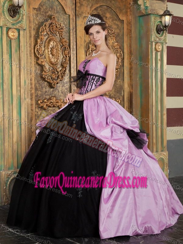 Customized Appliqued Lavender and Black Quinces Dresses in Taffeta