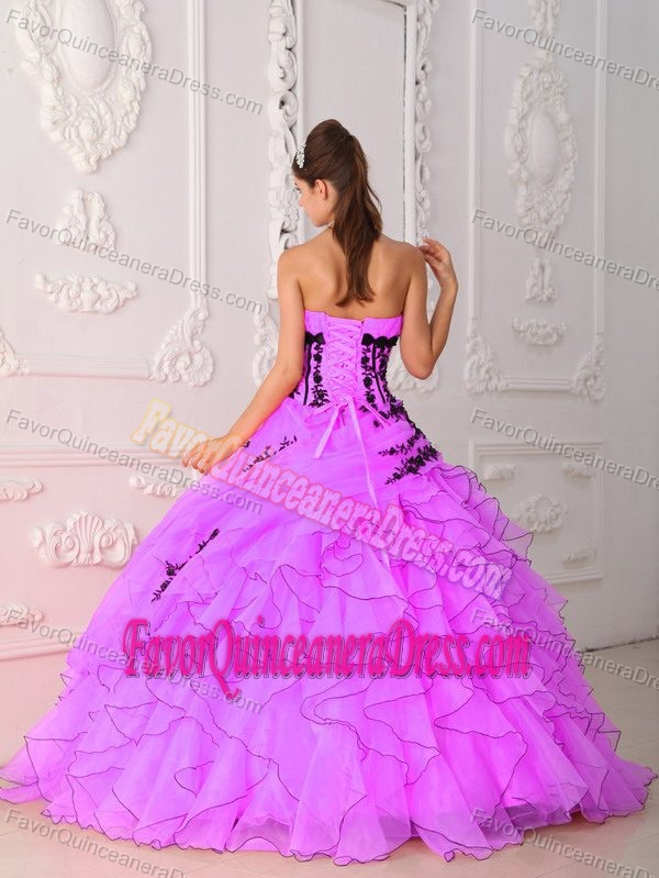 Clearance Strapless Appliqued Ruffled Organza Quinceanera Gown in Pink