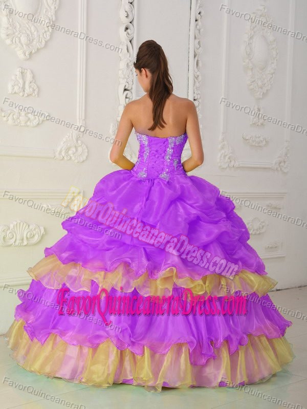 Amazing Two-toned Tiered Organza Quinceanera Gown Dress with Beading