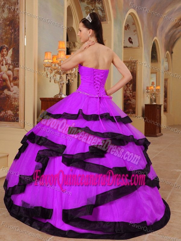 Recommended Strapless Beaded Purple Quinceanera Gown Dress in Organza