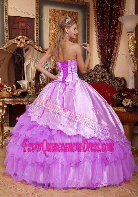 Memorable Pink Organza Taffeta Tiered Sweet 16 Dresses with Embroidery